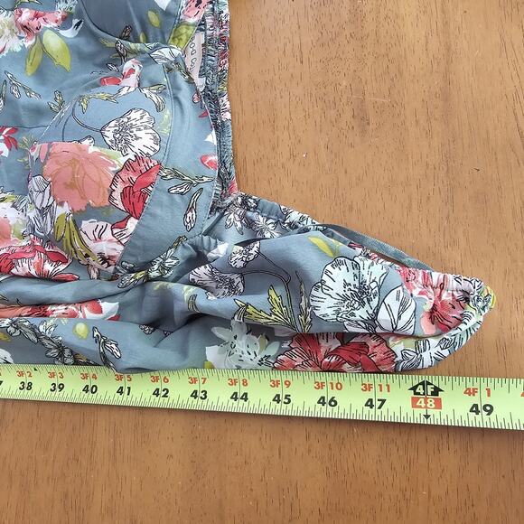 BOG Collective Dress L Green Milkmaid Peasant Floral Cottagecore Smocked Boho - Picture 12 of 15